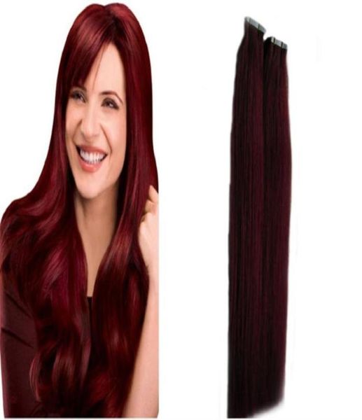 99J Cinta de vino tinto Extensiones de cabello 40 Partes de 100 g de cinta en extensiones de cabello humano 100G Extensiones de cabello sin costura81276187172297