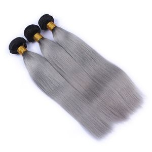 9A 1b / Gris Ombre Brésilien Vierge Extensions de Cheveux Humains Ombre Gris Péruvien Malaisien Indien Cambodgien Cheveux Raides Weave Bundles