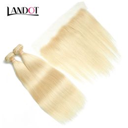 9A Bleach blonde 613 kleur 13x4 kant frontale sluiting met 3 bundels Braziliaanse Peruaanse Indiase Maleisische rechte virgin menselijke haar weeft