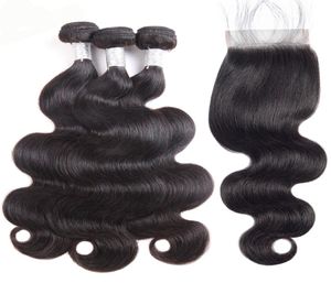 9A Bounchles de cheveux brésiliens avec fermeture en dentelle Peruvian Indian Malaysian Virgin Hair 3 PCS Body Wave avec fermeture en dentelle3157794