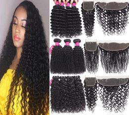 9a pacotes de cabelo humano brasileiro com fechamentos 4x4 fechamento do laço ou 13x4 fechamento frontal do laço kinky encaracolado onda profunda pacotes com clo2151083