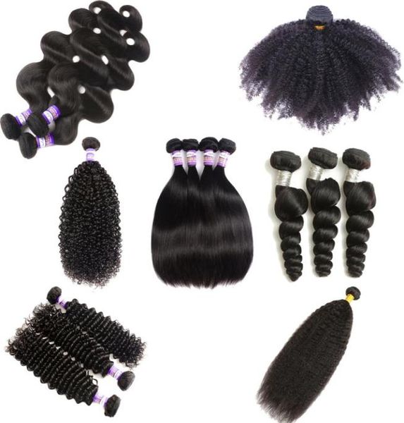 9A Extensions de cheveux humains brésiliens crépus bouclés cheveux vierges vague de corps droite lâche vague d'eau profonde tisse Remy cheveux humains 3 Bundl1284039