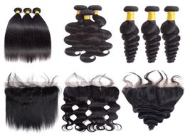 9A Brésilien Droite Body Wave Low Wave Hair 3 Bundles with 13x4 Oree to Ear Lace Frontal Fermeure Hair Human4860608