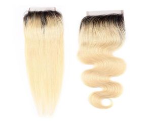Tissage de cheveux naturels brésiliens vierges 9A, Body Wave ou lisses, couleur ombrée T1b613, 4x4, Lace Closures5710446