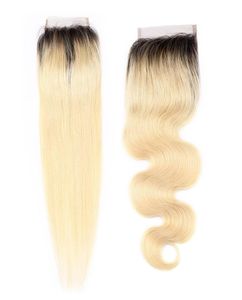 Tissage de cheveux naturels brésiliens vierges 9A, Body Wave ou lisses, couleur ombrée T1b613, 4x4, Lace Closures9704742