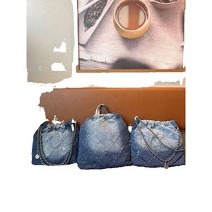 9a Channel Designer 23s Nuovo 22 Bag Bin Bag Jeans Zaino Borsa fisica Borsa serie Denim Borsa morbida e alla moda Sier 1162 Zaino 34 cm