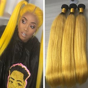 Paquetes de cabello amarillo Ombre brasileño Estilo recto Extensiones de tramas de tejido negro y amarillo sin procesar
