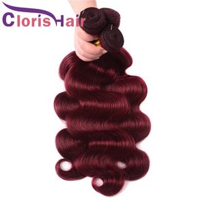 Extensions de cheveux colorés Body Wave Heuvraines Human Peruvien Virgin Waft 3 Bundles non traités 99J VIN RED WAVY REMY REMY HEUR HEILS TEAYS