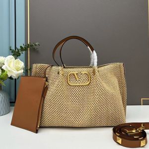 9A Designer Tote Bag Raffia Stro STOM STRAND Schouder Handtassen Grote 38 cm Fastion Haak Turn Women Women Rivet Bag Messenger Metalen Wallet Crossbody Luxe make -upkoppeling