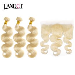 9A Grade Blonde Color 613 Virgin Brazilian Hair Weave Bundles Body Wave Peruano Malasio Indio Ruso Extensiones de cabello humano Se puede teñir