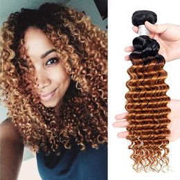 9A Grade Braziliaanse Virgin Haar 1B / 30 Diepe Krullend Golf 3/4 Bundels 100% Onverwerkte Menselijk Haar Diepe Wave Natural Ombre Color