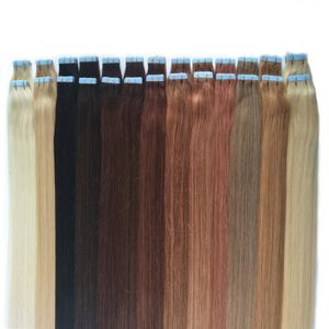Tapis 9a Grade In Hine Made Remy Extensions de cheveux humains 14 à 24 pouces 40pcs 100g / paquet Ruban raide silk