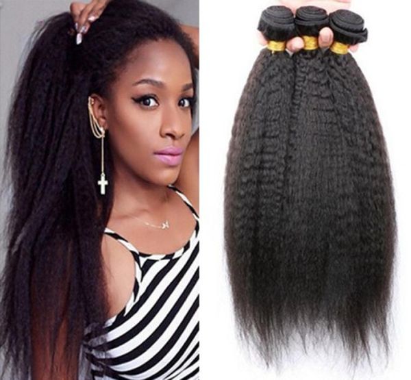 9A Malasia Kinky Cabello liso 3pcslotcoarse Cabello Campo Negro Negro Afro Kinky Retraso Cabello italiano Humano B6168276