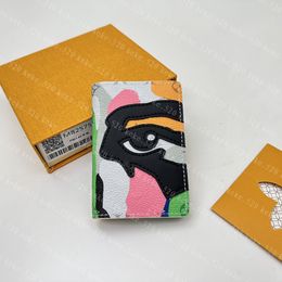 9A Hombres billetera de lujo diseñador mujeres Yayoi Kusama billeteras de calidad superior Titular de la tarjeta de lona pintada crédito de cuero genuino Monedero de bolsillo M82575
