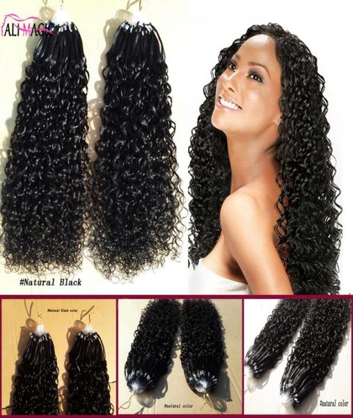 9A Micro Ring Hair Extensions 100 Virgin Human Human Human Curly Micro Loop Hair Extensions Natural Black 100g Factory Direct S9670610