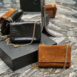 9A NIKI Hombro Crossbody Bolsos de gamuza Mujer Sobre Messenger Bag Cadena Cross Body Bolsos Kate Lady Monedero Cuero Genuino Cocodrilo patrón de doble cara