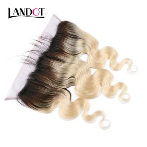 9A Ombre 1b / 613 Bleach Blonde Oreille à Oreille Full Lace Frontal Fermeture 13x4 Taille Brésilien Péruvien Malaisien Indien Vierge Fermetures de Cheveux Humains