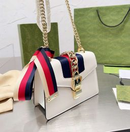 9a qualité mode Sylvie Sac à bandoulière Top CowHide Cuir 20cm Femmes Designer Luxury Crossbody Tote Handsbag G Stripe Gold Chain Small Purse
