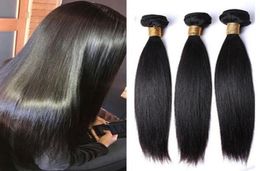 Paquetes de cabello lacio 9A Extensiones de cabello indio virgen sin procesar Paquetes de tejido de trama de cabello humano liso Weaving1450910 barato