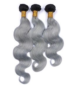 9A Vierge Brésilienne 1BGrey Ombre Cheveux Humains 3Pcs Vague de Corps Extensions de Cheveux Racines Foncées Argent Gris Ombre Brésilien Cheveux Humains Weav6371908