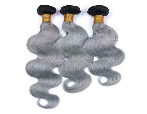 9A Vierge Brésilienne 1BGrey Ombre Cheveux Humains 3Pcs Vague de Corps Extensions de Cheveux Racines Foncées Argent Gris Ombre Brésilien Cheveux Humains Weav7703892