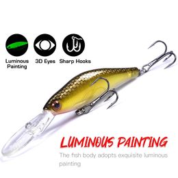 12 stks / partij Minnow Swimbait Fishing Lure Luminous Aas Hard Wobbler Bass Zwemmen 9 cm 7,3 g