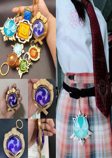 Juego de 9cm Genshin Impact Vision Lnazuma Wendi Xiao Key Closplay Chain Luminoso 7 Elemento Ojo de God Toy Keyring H118839864