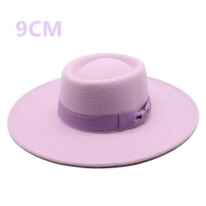 9 cm breed run Bowknot Bowler Hat Ladies Elegante retro -stijl Britse wollen jazz herfst en winter solide kleur Panama 240417