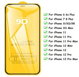 9d Cover Full Cover Temperred Glass Phone Écran Protecteur pour iPhone 12 Pro Max 11 xr x Xs Max 8 7 6 Samsung A01 A11 A21 A31 A41 A13629261