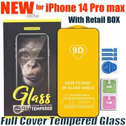 Protecteur d'écran de téléphone en verre trempé à couverture complète 9D pour iPhone 14 plus 13 12 mini 11 Pro XR X XS max Samsung A53 A73 A52 A72 5G A71 A51 avec boîte de vente au détail Anti-rayures