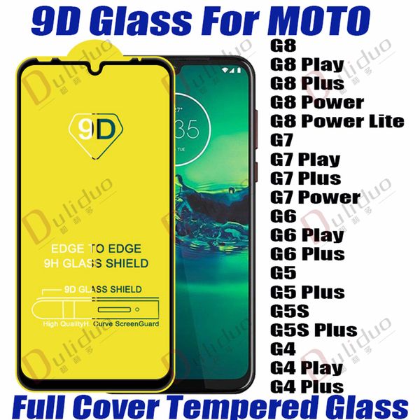Protecteur d'écran de téléphone en verre trempé à couverture complète 9D pour motorola MOTO G4 G5 G5S G7 Plus Play G8 Power lite