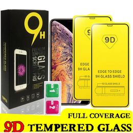 Protector de pantalla de vidrio templado de cubierta completa 9D para iPhone 14 Plus 13 12 11 Pro Max XS XR 8 7 Plus Samsung A20 LG Stylo 5 K40 con paquete