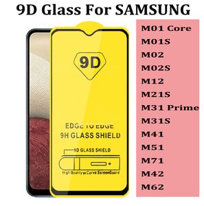 9D Full Lijm Cover Gehard Glas Telefoon Screen Protector voor Samsung M01 Core M01S M02 M02S M12 M21S M31 Prime M31S M41 M51 M71 M42 M62