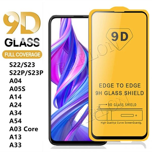 Protecteur d'écran à couverture complète 9D, verre trempé transparent pour Samsung Galaxy S23 S22 Plus S21 FE A03 Core A13 A23 A33 A53 A73 5G M53 M23 A02 A82 A21S A04 A14 A34 A54