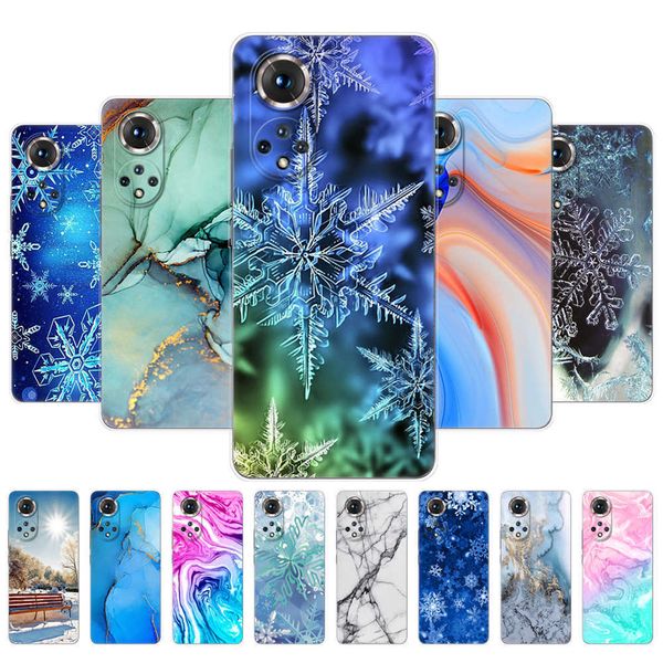 Voor Honor 50 Case Pro Back Phone Cover Huawei Nova 9 Nova9 Silicon Coque Marble Snow Flake Winter Christmas