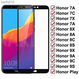 9D Beschermende Glas Voor Huawei Honor 7A 7C 7X 7S Volledige Cover Gehard Glas Honor 8X 8A 8C 8S 9X 9A 9C 9S Play Screen Protector L230619