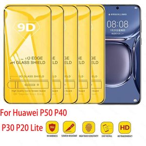 Protecteur d'écran 9D, Films en verre trempé transparent à couverture complète pour Huawei P50 P40 P30 P20 Lite E Pro P Smart Z Y9A Y9S Y9 Prime, 10 pièces/boîte