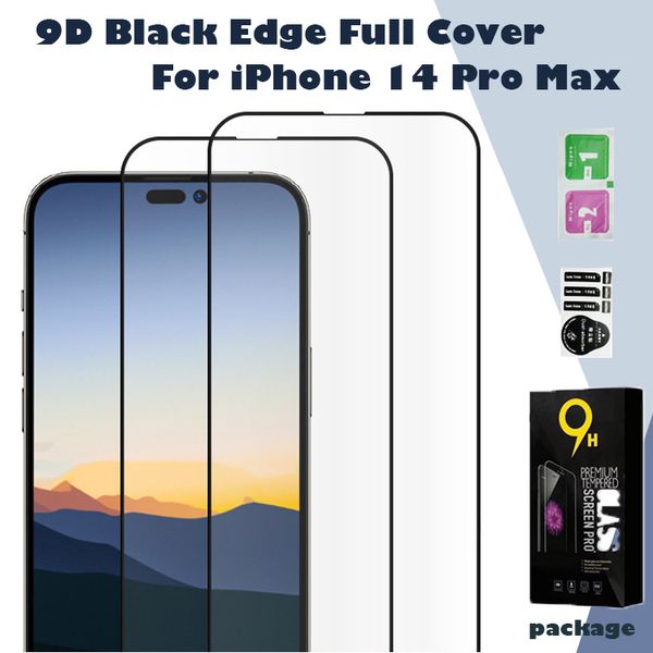 Protecteur de téléphone portable en verre trempé 9D pour iPhone 14 13 12 11 XR XS Pro Max 6 7 8 Plus protecteur d'écran bord noir Samsung Galaxy a13 a23 a53 a73 S22 5G