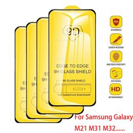 Película de vidrio templado 9D para Samsung Galaxy M21 M31 M32 M51 M52 J4 Plus J6 J7 J8 Protector de pantalla transparente de cubierta completa Película de vidrio anti rotura Caja al por menor