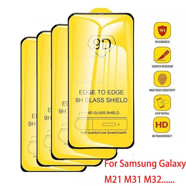 Film de verre trempé 9D pour Samsung Galaxy M21 M31 M32 M51 M52 J4 Plus J6 J7 J8 Couverture complète Protecteur d'écran transparent Film de verre anti-éclatement Boîte de vente au détail