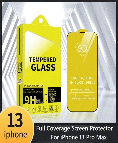 Verre trempée 9d pour iPhone 13 12 11 Pro Xs MAX Screen Protector 8 7 6s Plus Couverture complète Black Edge avec 10 en 1 Forfait de vente au détail 5360114