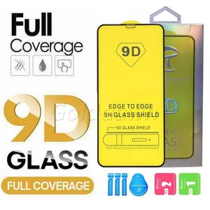 Protecteur d'écran à couverture complète en verre trempé 9D pour iPhone 15 14 Plus 13 12 11 Pro max 7 8 PLUS Samsung A53 5G A50S J7 Redmi Note 8T Pro avec emballage