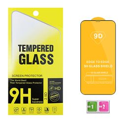 Protector de pantalla de vidrio templado 9D para iPhone 15 14 Pro Max 13 12 11 Pro X XS XR 7 Samsung 23 S22 S21 A13 A23 A33 A53 A73 Película protectora de pegamento completo con paquete