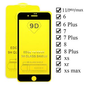 9D Gehard Glass Screen Protector op de voor iPhone 11 PRO XR XS MAX X 8 7 6S PLUS GEBIED VOLLEDIGE COVER LIJZE Lijm Beschermende Glasfilm