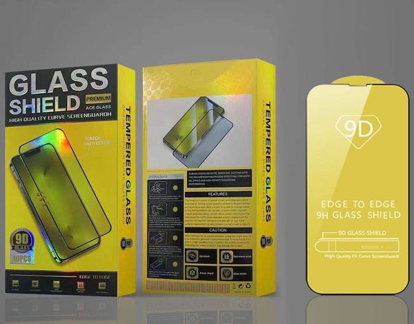 Protector de pantalla de vidrio templado 9D Cobertura completa para iPhone 14 13 12 11 Pro Max X XS XR 6 7 8 Plus con paquete minorista