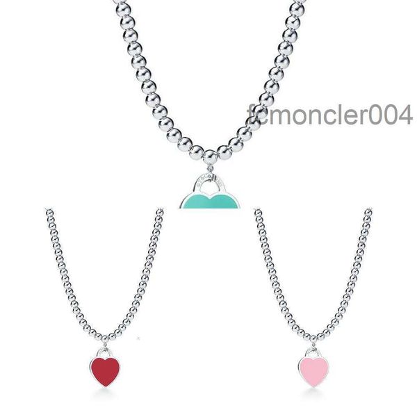 9EI9 Colliers pendentiels modes concept 925 Perles en argent sterling pour femmes bijoux avec rose rouge noir couleur émail coeur ne 12oa