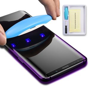 Screenprotector voor Samsung Galaxy S24 Ultra S23 Plus S22 S21 S20 Note 20 UV-gehard glas Volledige lijm Cover Dekking Gebogen Nano-vloeistof Premium Film Guard Shield