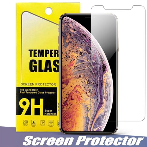 Protector de pantalla de vidrio templado 2.5D 9H Película transparente transparente premium a prueba de explosiones para iPhone 15 plus x xr xs 11 12 13 14 pro max con caja al por menor