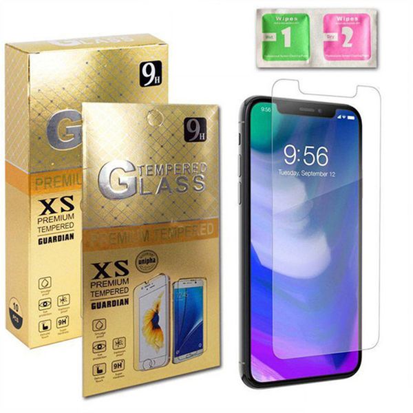 Protecteur d'écran de dureté 9H pour iPhone 13 12 11 Pro Max XR XS 7 8 Plus Samsung A11 S21 Ultra LG Verre trempé transparent Anti-rayures Anti-empreintes digitales