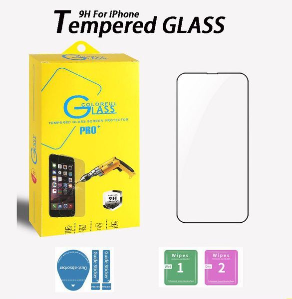 Étui de protection d'écran 9H pour iPhone 14 Plus 11 12 13 Pro Max XR XS 6 7 8 Plus Film en verre trempé anti-rayures à couverture complète avec emballage de vente au détail